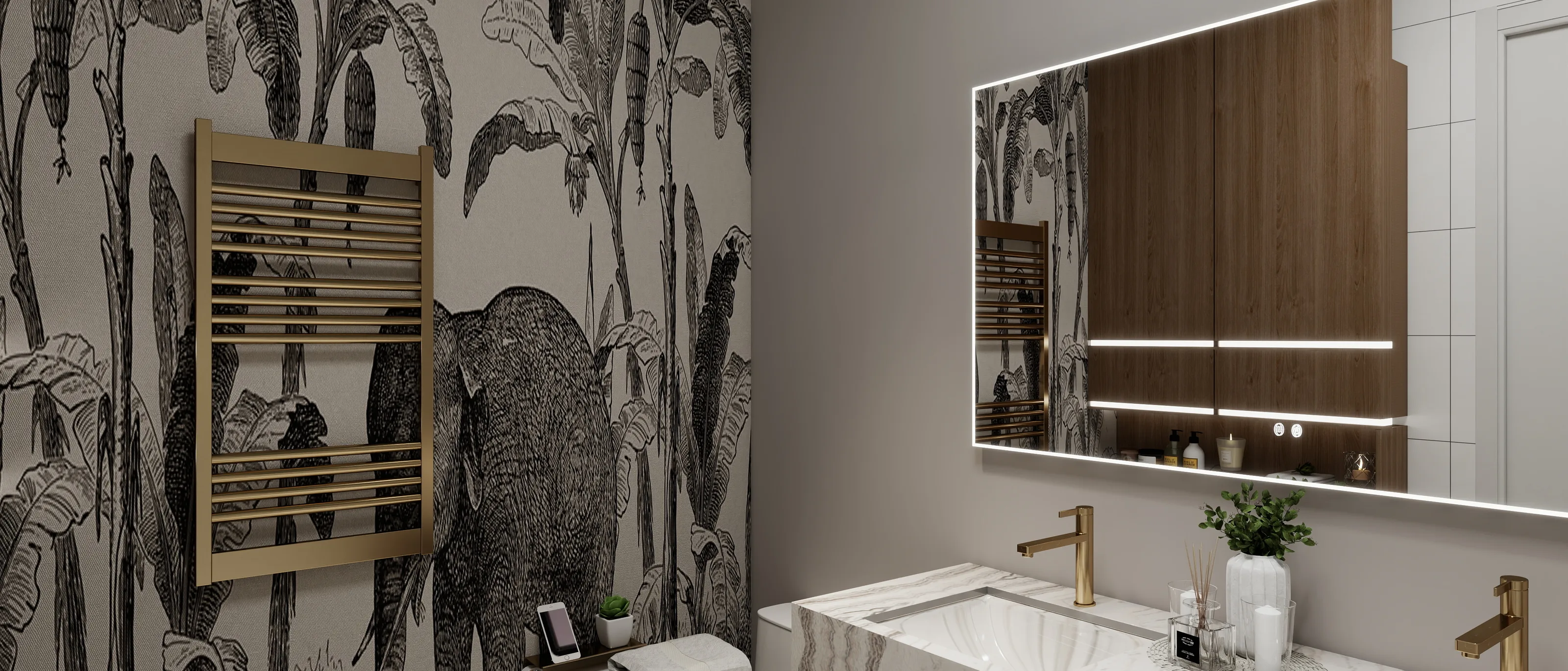 Powder room wallpaper installation by RCP Wallpaper