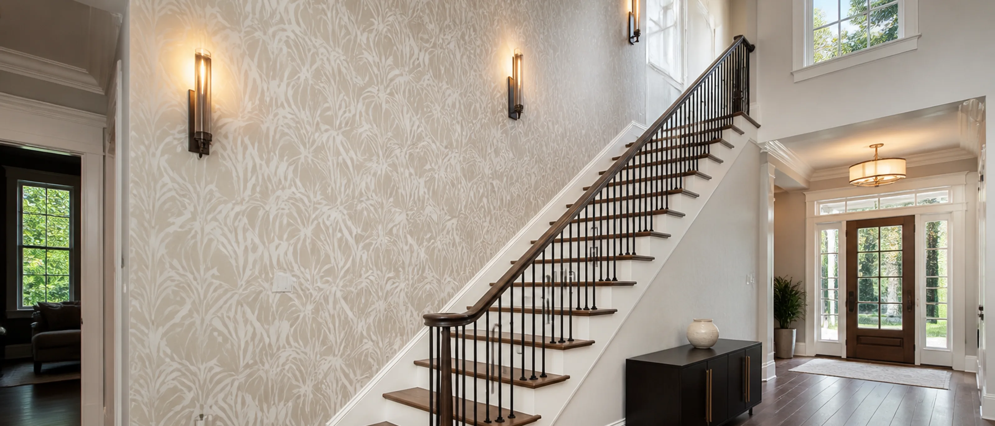 Stair wall wallpaper installation by RCP Wallpaper